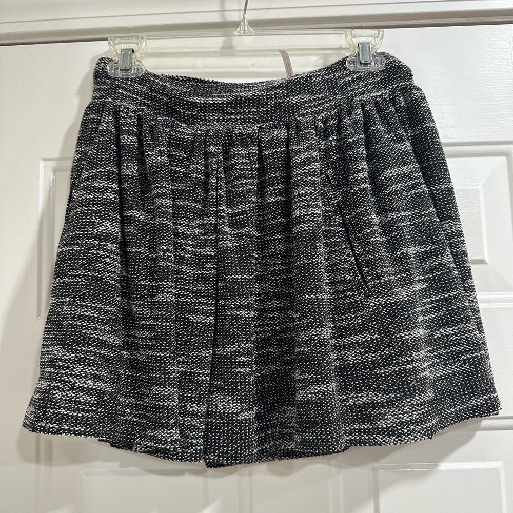 Free People Grey and White Pleated Tweed Cotton Mini Skirt